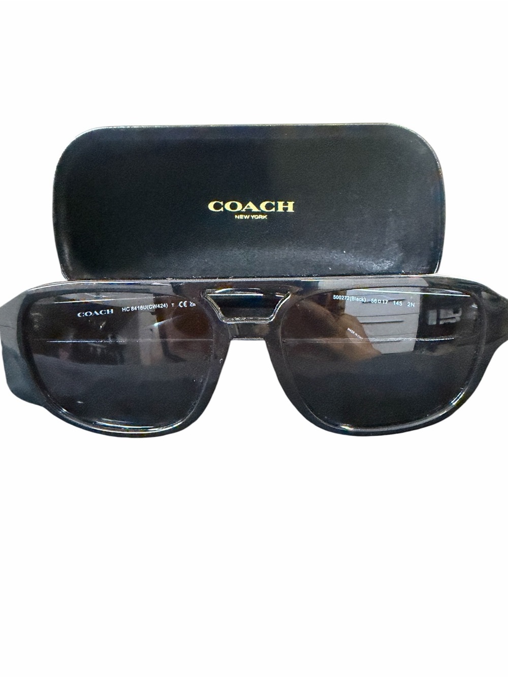 Coach Glossy Black Sunglasses with Gold Logo Case